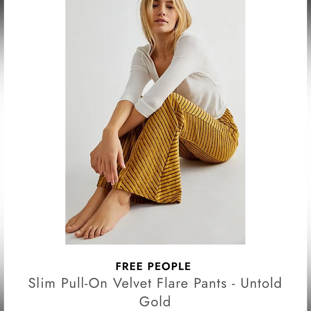 Free People gold pull on flare pants.